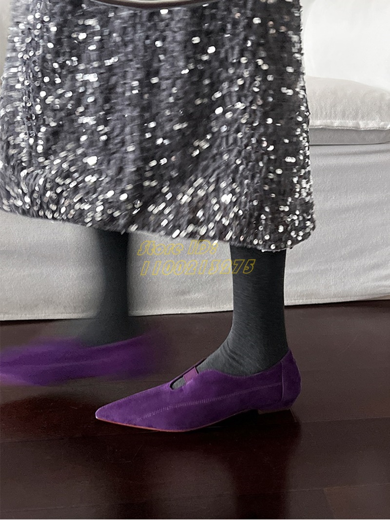 Women Shoes For Winter - Paars suède puntige teen pumps plat