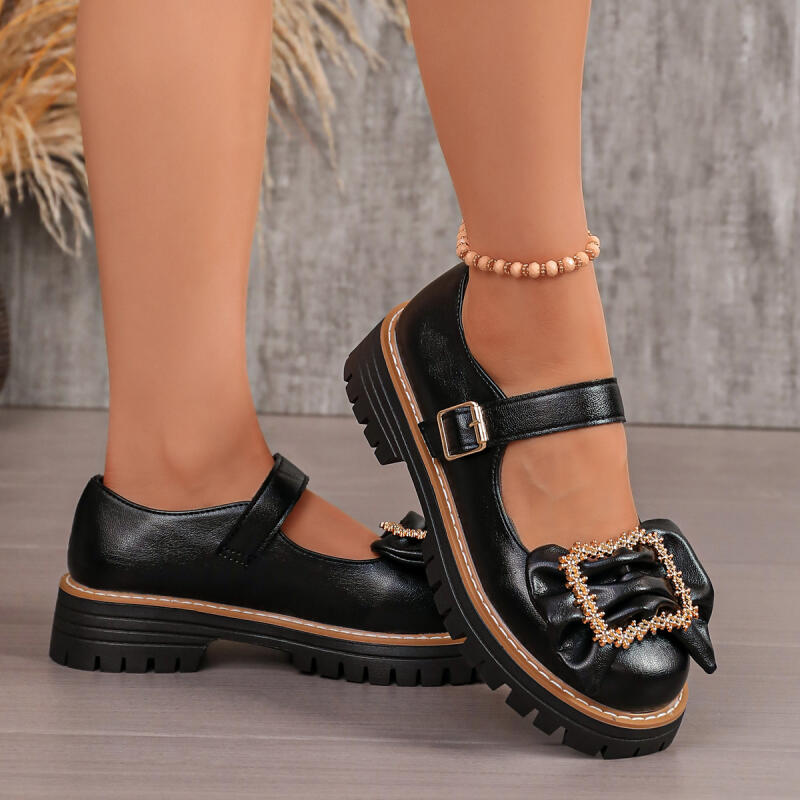 Women'S Shoes Loafers Black - Zoete strikdecoratie dikke zool Mary Jane