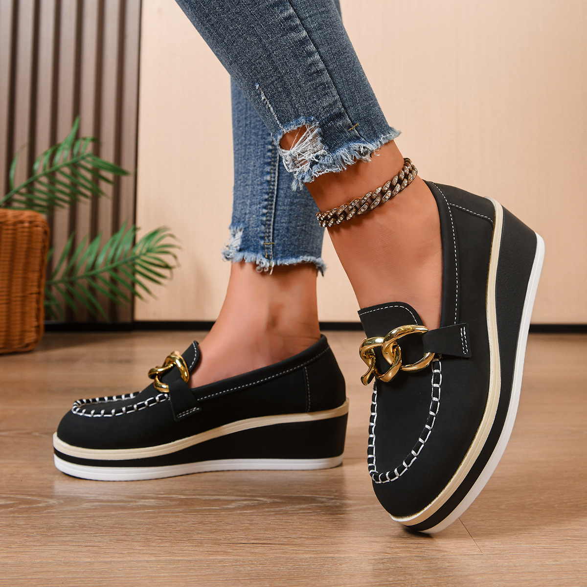 Women'S Shoes Loafers Black - Vrouwen Platform Loafers Dames Elegante Suède