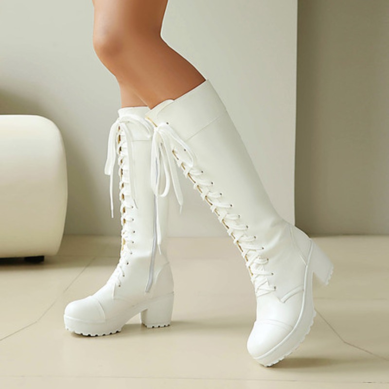 Zip Up Boots Short - Dames kniehoge gevechtslaarzen met veters, dikke