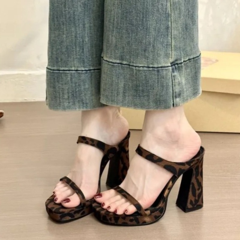 Leopard Print Heels - Vrouwen Sandalen Mode Dikke Zolen Hoge